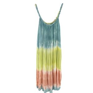 NaPua Collection Tie Dye Mini Dress Bubble Strap Blue Green Pink L/XL